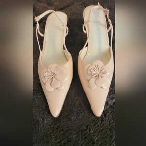 Impo Apricot Floral Embellished Slingback Heels